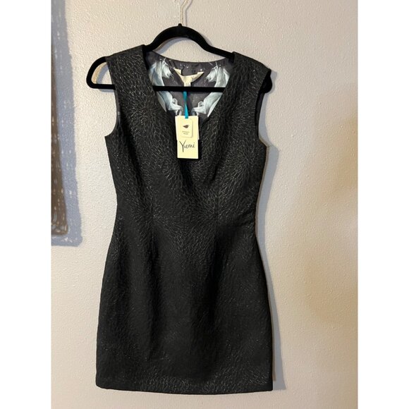 YUMI Dress Small US 2 4 EUR 38 UK 10 Black Shimmer Stretch Career Church NWT NEW - Picture 1 of 9